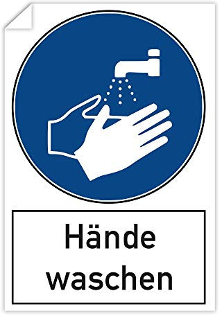 stempel-fabrik – 3 Stück Aufkleber Hände waschen mit Piktogramm – Hinweisschild zur Einhaltung der Hygienemaßnahmen – selbstklebende Warnschilder für Arztpraxen, Restaurants uvm. (200 x 300 mm)