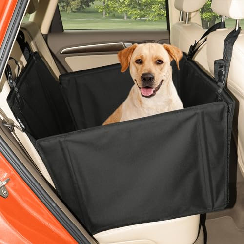 WUGLO Extra Stabiler Hunde Autositz - Verstärkter Autositz für kleine und mittlere Hunde mit 4 Befestigungsgurten - Hochwertiger und wasserdichter Hundeautositz für den Rücksitz im Autos