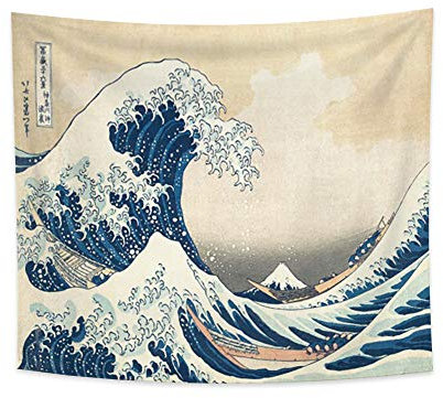 YONGFOTO Tapiz Japones Ukiyo-e Monte Fuji 36 Vistas Habitación Colgar de la Pared La Gran Ola de Kanagawa Mural Japonesa Pintura Hokusai Cuadro 150x100cm