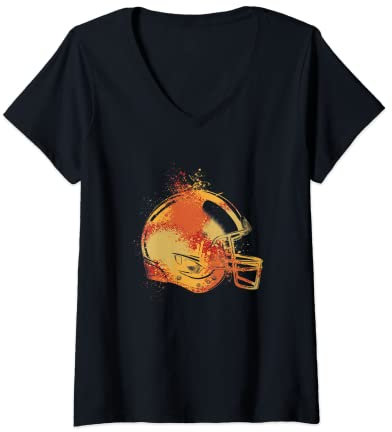 Damen Bunter American Football Helm Splash T-Shirt mit V-Ausschnitt