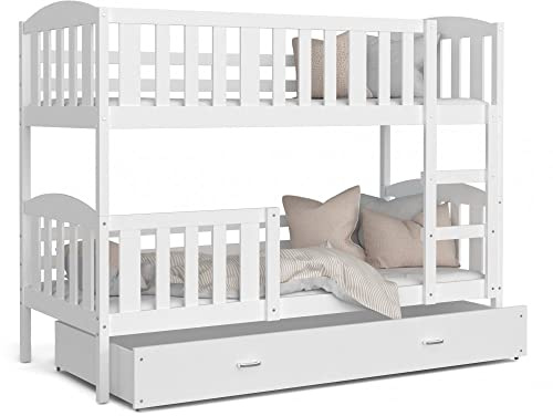 Lit Superposé Teo 80x160 Blanc - blanc Livré avec sommiers, tiroir et matelas en mousse de 7cm