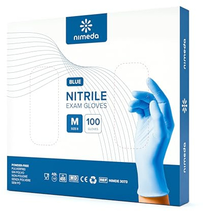 Kemes Einweghandschuhe Blau 100 Stück Nitrilhandschuhe Einmalhandschuhe Latexfrei Puderfrei für Lebensmittelbereiche, Medizin, Kosmetik und Haushalt (M)