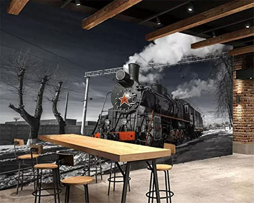 TANYANG Benutzerdefinierte Tapete Große Wandbilder Retro Nostalgischer Schwarz-Weiß-Dampfzug Cafe Bar Wandbild Hintergrund Wandtapete 120Cm(W)×80Cm(H)