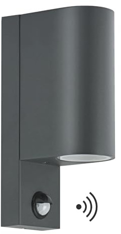 Kerry Outdoor Wall Light with Sensor, Mains Powered, Up & Down, Anthracite | Modern Stainless Steel Design, Adjustable PIR Motion Detection, IP44, GU10 Bulb up to 35W, Not Included, for Front Doors