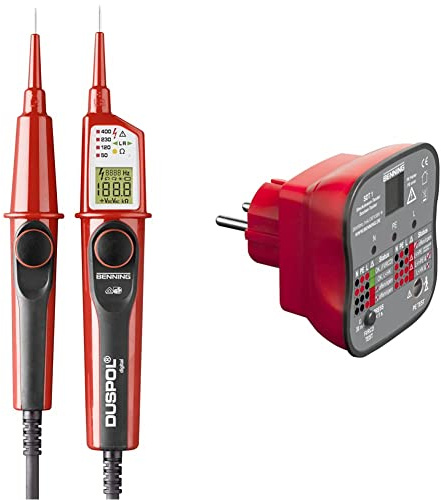 BENNING DUSPOL digital Digitaler True RMS Spannungsprüfer & SDT 1. Steckdosentester (Prüfung von Schutzkontaktsteckdosen, Prüfart 2-polig, Spannungsmessbereich 230 V AC, Klingenlänge 17 mm) 20053