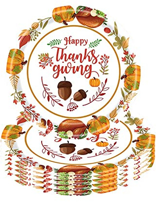 Platos Carton Redondo para Action de Gracias de Otoño 23cm,16 Piezas Platos Desechables Biodegradable Vajilla Desechable Decoración de Mesa,Calabaza Plato de Papel para Fiesta Action de Gracias
