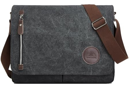 ZHIERNA Canvas Satchel Messenger Bag for Men Women, Vintage Shoulder Crossbody 13.3 Laptop Bag for Work Travel (Black)