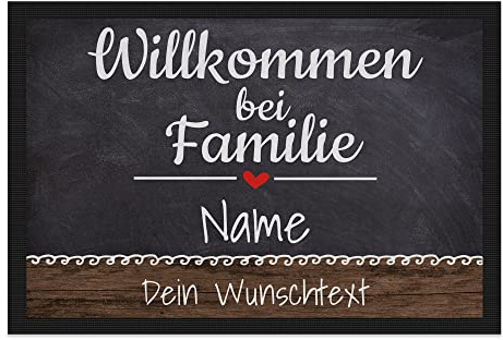 Print Royal Personalisierte Fußmatte mit Namen & Wunschtext - Willkommen bei Familie - Geschenke zum Einzug | rutschfest, 60x40cm mit Gummirand