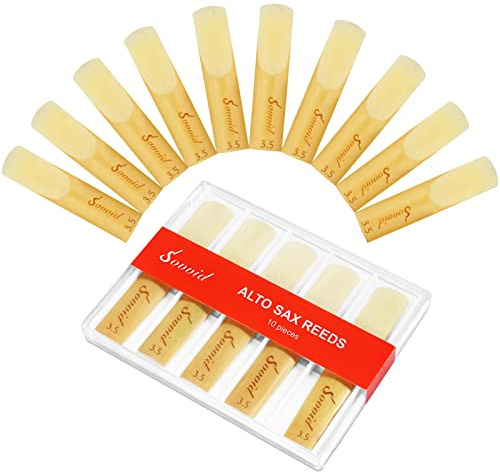 Sovvid 10er Pack Altsaxophonblätter – professionell mit Kunststoffbox, lasergravierte Markierungen und dünnere Blattspitze für einfaches Spielen, Stärke 3,5