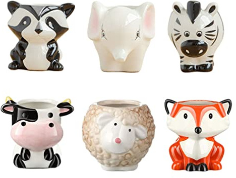 SMELEYOU Tiestos para Plantas, Maceta de Plantas, macetas de Flores, Bote de cerámica de Dibujos Animados Linda Maceta de macetas con Forma de Animal con Orificio de Drenaje 6 Piezas