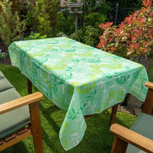 laro Gartentischdecke Wetterfest rutschfest Eckig, Muster:Blätter Grün, Größe:130x160 Premium