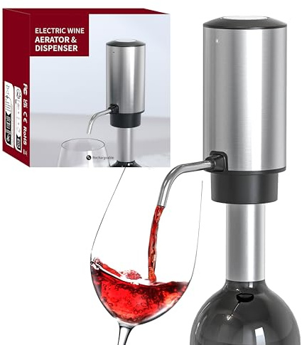 UNICHERRY Electric Wine Aerator Pourer One Touch Wine Accessories Rechargeable 2-in-1 Automatic Wine Decanter Stainless Steel Wine Dispenser Gifts for Wine Lovers
