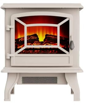 Electric Stove Heater 2000W,Electric Fireplace with Indoor Log/Wood Burner Effect,Modern Freestanding LED Flame Fireplave Stoves Adjustable Thermostat (ADFE07 Fireplace, White)