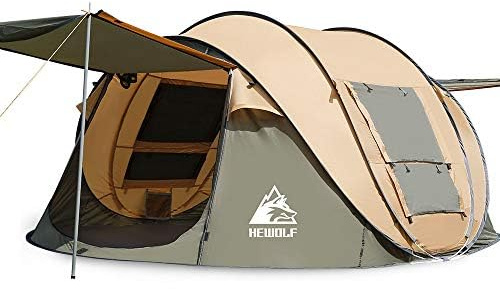 Tält, popup-tält, 2–4 personer, campingtält med förtält, automatiskt ultralätt familjetält, sekundtält, solskydd, cabanatält för utomhus, camping, festival, stor armégrön (brun, XL)