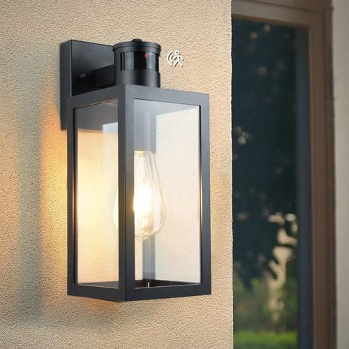 Aranzyec Motion Sensor Outdoor Wall Lights, Upgrade Dusk to Dawn Wall Sconce, Waterproof Porch Light Fixtures Wall Mount for Entryway Doorway Garage, E27 Socket, PIR Motion Activated