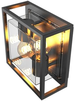 CALEX Applique LED Bologna, 2x E27, IP44 Luminaire extérieur, Étanche aux Éclaboussures, Noir, Aluminium, Style Industriel et Moderne