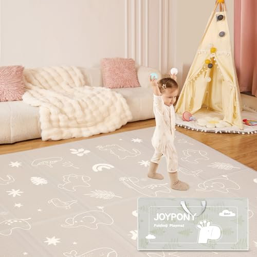 Joypony Baby Play Mat, 150x180 CM Foldable Play Mats for Babies and Toddlers, Waterproof & Anti-Slip Portable Baby Floor Mat for Tummy Time, Baby Mat for Floor with Travel Bag