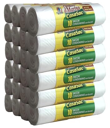 CSC - Sacchetti Spazzatura 110L con Laccetti, 240 Pz, Sacchi Spazzatura Grandi per Raccolta Differenziata Esterno Interno, Sacchi Spazzatura 70x110cm Antiforo - Buste Spazzatura 24 Rotoli, Trasparente
