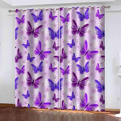 Vorhang Blickdicht Schlaufenschal Einfacher Lila Schmetterling 2 Stücke 2 X 117 X 230 Cm Verdunkelungsvorhang Schlaufen Gardinen Für Wohnzimmer Schlafzimmer Kinderzimmer Verdunklungsvorhäng -4N7Y5Z0H6
