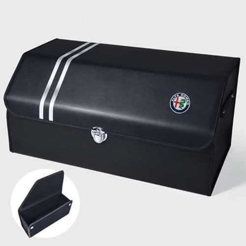 NKIANH Auto Kofferraum Organizer Aufbewahrungsbox für Alfa Romeo Giulia Stelvio Mito Giulietta 156 159, PU-Leder Faltbare Trunk Reisen Freien Camping Werkzeugtasche Zubehör