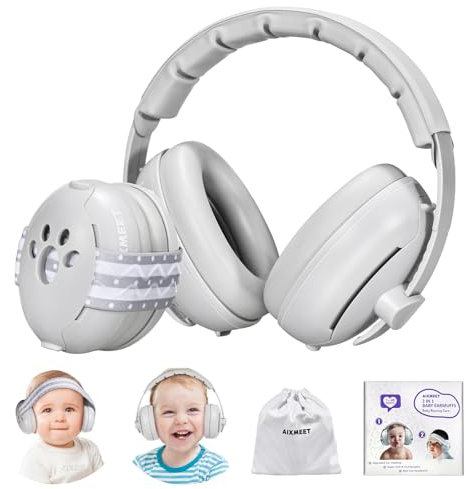 AIXMEET Cuffie Antirumore Bambini, Protezione Uditiva per Bambini o Neonati di Meno di 4 Anni,Protezioni Acustiche per Neonati,Morbido e Riduzione del Rumore di Alta Qualità (Grigio)