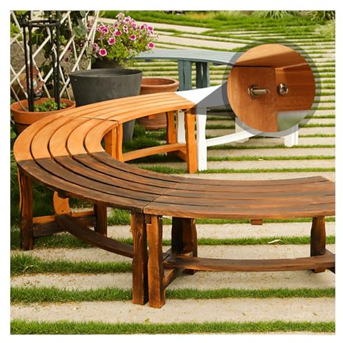 FENGZEQUAN Gartenbank halbrund, Massivholz-Parkbank, Terrassen-Gartenbank aus Holz, Parkbank wetterfest, stabil, Garten-Baumbank, 1-2-Sitzer-Parkbank, Terrassenbank ohne Rückenlehne(Brown)