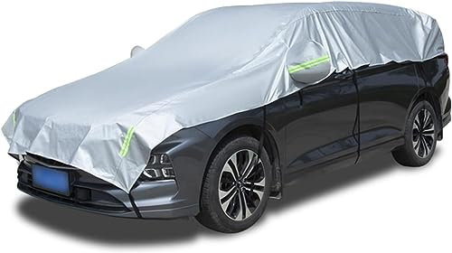 CaiTang Telo Copriauto Impermeabile Invernale Esterno, Mezza Copertura per Auto con Strisce Riflettenti e Corde Antivento, Mezzo Telo Auto Resistente a Polvere, Graffi, Neve, Universal (SUV)
