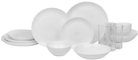 Queensway Home & Dining 12/24pc White Opal Glass Dinner Set - Dishwasher, Microwave, Freezer Safe, Elegant Plates & Soup Bowls - Multiple Design Options for Every Occasion