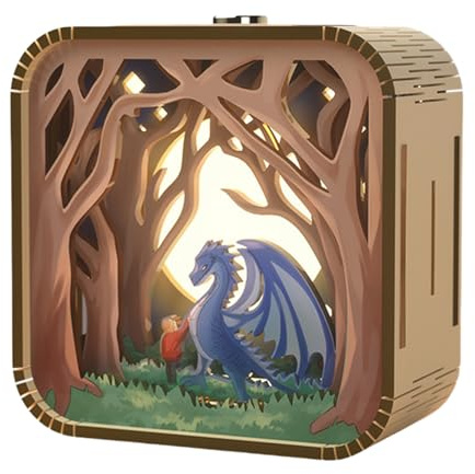 Woodbests Puzzle 3D in Legno con Luce Notturna LED - Lampada DIY Decorativa per Casa con Luce Calda e Morbida (Drago)