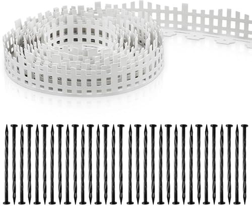 Sasylvia 4.5'' x 50 ft White Picket Flower Bed Mini Fence for Garden Border Small Landscape Edging Without Dig with 45 Stakes Plastic Decorative for Grass Plant Landscaping Lawn Flowerbed