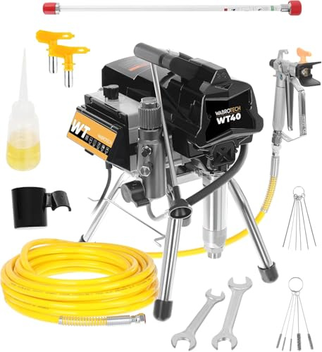 WABROTECH® WT40 Farbsprühsystem Wandfarbe 3000 W - 227 Bar Hochdruck Airless Farbsprühgerät - Airless Spritzgerät 4 L/min - Farbspritzgerät 140000 m2/J - Lackierpistole mit Schlauch 15 m - 1/4