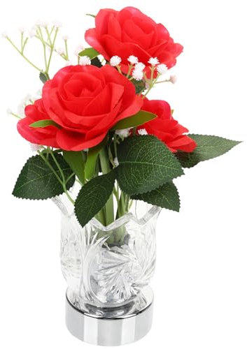 Cabilock Led Rosen Blumenvase Nachtlicht Rote Glasblume Warmweißes Led Licht Schlafzimmer Deko Für Mädchenzimmer Und Büro