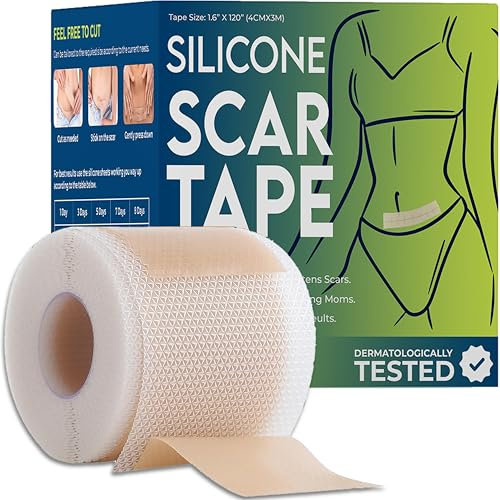 Silicone Scar Sheets, Medical Grade Silicone Scar Tape (1.6 x 120Roll-3M), Professional Scar Removal Treatment, Reusable, for Healing Keloids, Surgeries Scars, C-Sections, and Burns