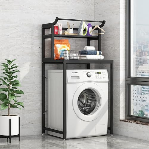 Armario Lavadora Y Secadora Vertical De 3 Niveles,Soporte Lavadora Secadora,Estanteria Lavadora,Mueble Para Lavadora,Kit Apilamiento Lavadora Y Secadora,Estructura De Acero,Para Entrada(Black)