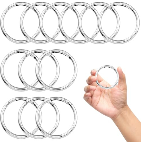 12 Stück Karabiner Rund, 60mm OD 50mm ID Zinklegierung Karabinerhaken Runde, Federspaltringe Schlüsselring, Groß Rund Frühling O-Ring für Schlüsselanhänger Tasche Schmuck DIY Handwerk(Silber)