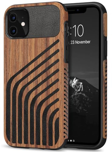 TENDLIN Coque Compatible avec iPhone 11 Etui Hybride en Bois et Carbone et Cuir Compatible avec iPhone 11 (Chevelure)