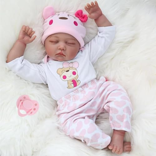 TERTYRES Reborn-Puppen Mädchen 22 Zoll 55cm Weiches Vinyl-Silikon Lebensechte Reborn-Babypuppen Augen geschlossen Realistische schlafende Babypuppe Neugeborene echte Babypuppen
