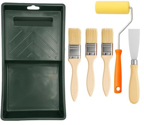 PLAYZOCO Juego de Brochas Pintura, Kit Rodillo Espuma Pintura, Pack de Pinceles con Mango de Madera, Anchos de 30 mm, 47 mm y Rodillo de 110mm, Cerdas Poliester, Aptas para Barnizar, Pack 6 Unidades