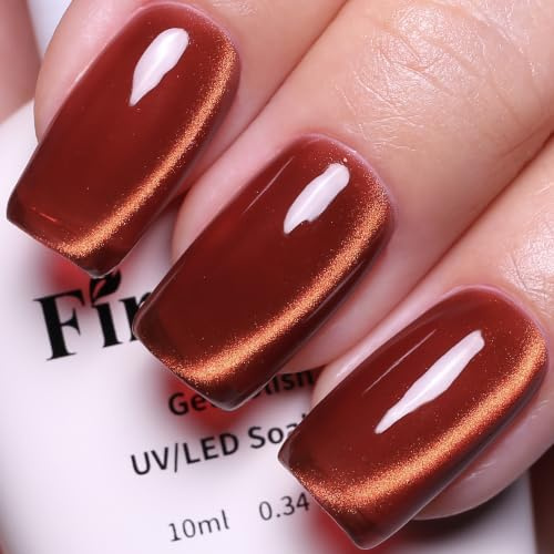 Firedeep 10ml Rotbrauner Cat Eye Gel Nagellack mit Magnet, Holografisch Soak-Off UV/LED Aushärtung für Nail Art DIY und Salon, Geschenk für Frauen