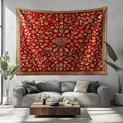 Tapiz de Pared Tapices de Tela Grandes Poliéster, PatróN Persa Retro Artística Pared Tapiz para Colgar, Rojo Tapices Decorativos para Dormitorio Sala de Estar 200x150cm