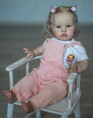 Zero pam Lebensgroße Reborn Toddler Baby Mädchen 60 cm, Lebensechte Babypuppen mit Blondes Haar, Weichem Stoffkörper, Kleidung Zubehör, Realistische Newborn Babys Puppe für Kinder Ab 3 Jahren