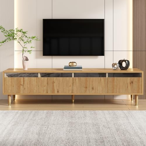 Merax Meuble TV Moderne en Bois avec 4 Tiroirs – Design Minimaliste, Gestion des Câbles, en MDF & Acrylique, Parfait pour Salon, 178 cm