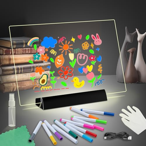 LED Rechargeable Tablette Lumineuse Dessin, Lumière Blanche Chaude, Tableau Lumineux Message LED, Tableau D'écriture De Peinture, Planche à Dessin, Pour La Maison, Bureau, école, 30x20cm