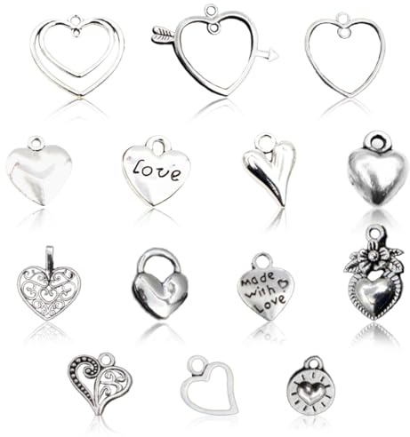 JYNXOR 140 Stück Mini Herz Anhänger Made with Love - Antike Handmade Knöpfe Metall Label Charm - für DIY Handwerk Schmuck Herstellung Zubehör - Mehrfarbig