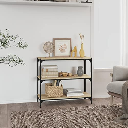 Yisssmeng Bücherregal Sonoma-Eiche Massiv 80 x 33 x 70,5 cm Standregal aus Holzwerkstoff und Stahl Robustes Design mit 3 Ablagen Industrie-Look für Wohnzimmer Schlafzimmer Büro Flur
