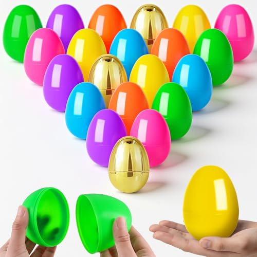 Garma 72 Pcs 3.15'' Easter Eggs - Empty Bright Colors Plastic Eggs with 6 Golden Eggshell Bulks for Easter Party Favors Supplies Easter Egg Hunt Game Basket Stuffers Fillers Classroom Exchange Prize