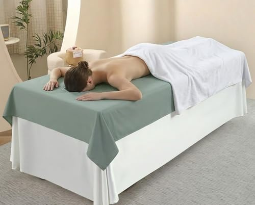 Premium Baumwolle Massageliegenbezug mit Gesichtsausschnitt, Atmungsaktives Spannbettlaken für Kosmetikliege, Waschbarer Bezug für Wimpernbett, Spa & Wellnessstudio(Grün,230x120cm (no hole))
