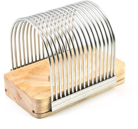 MeevrgR Brödskärare i rostfritt stål med ekträhandtag, halkfri köksskärningsguide för tårta och bröd, multifunktionellt baktillbehör, silver (silver)