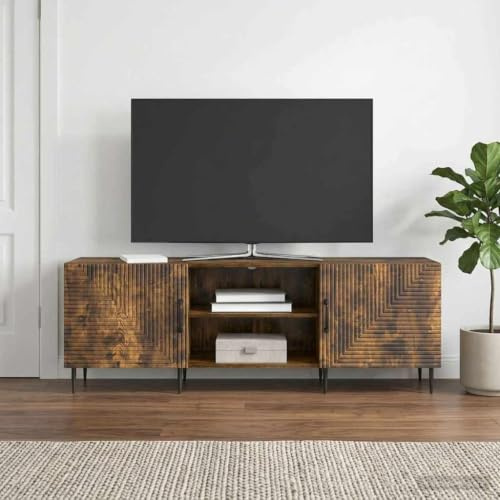 Boltkex TV-skåp rökt ek 150 x 31 x 50 cm, trämaterial, lowboard för mediamöbler, TV-bänk, hifi-rack, hemmabio med 90° pendlingsdörrar förvaringsutrymme ordning