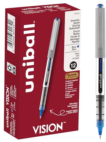 uni-ball uniball Vision Rollerball Pens with 0.7mm Fine Point, Blue, 12 Count